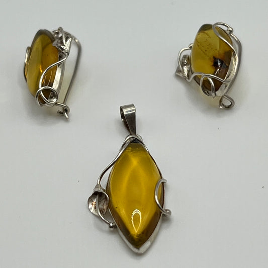 Pendentif & Boucles d’Oreilles Ambre