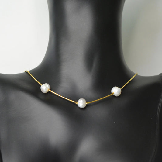 Basics Collier Doré Trois Perles - MAISON MEXIQUE